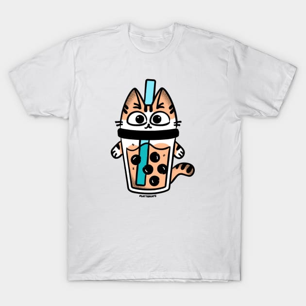 Tiger Boba Cat Tea T-Shirt by plattercats